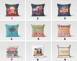 Cinema Movie Night Cushion Cover, Pillow Case, Room Decor, Popcorn Living Decoration, Home Theatre Throw Top