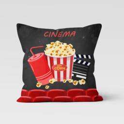 Cinema Movie Night Cushion Cover, Pillow Case, Room Decor, Popcorn Living Decoration, Home Theatre Throw Top - thumbnail 2