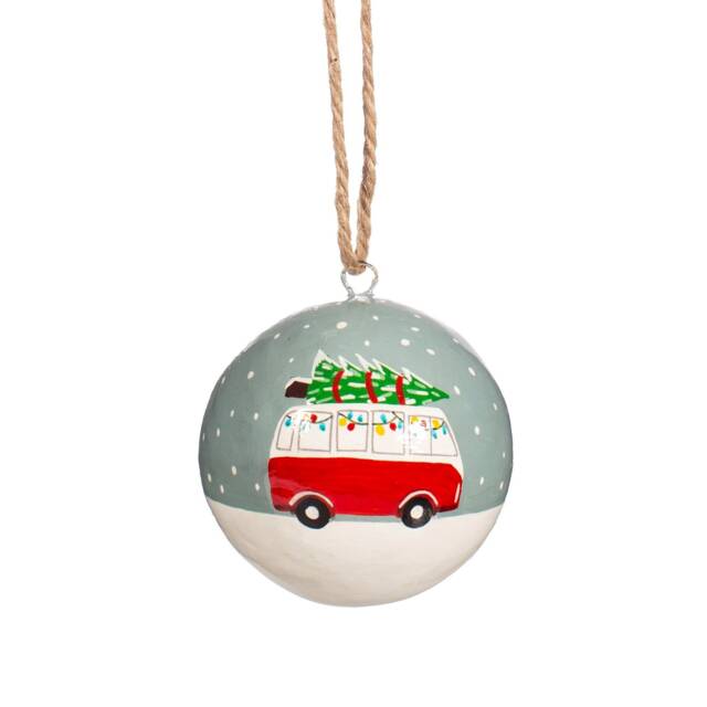 Festive Campervan Papier-M??ch?? Christmas Tree Bauble Decoration - Ornament Surfing Camping Retro Lights Colourful Gift - image 1
