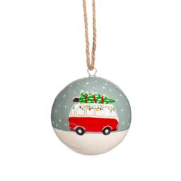 Festive Campervan Papier-M??ch?? Christmas Tree Bauble Decoration - Ornament Surfing Camping Retro Lights Colourful Gift - thumbnail 1