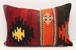 Turkish Kilim Lumbar Pillow Cover - 16x24 Inch, Ethnic Woven Wool Cushion