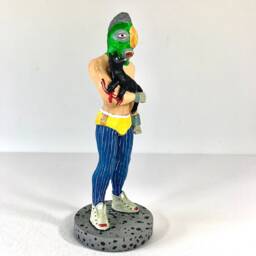 Handmade Paper Clay Sculpture Man With Cat - Brut Art Decor - thumbnail 3