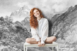 Alps Landscape Wall Mural, Removable Wallpaper, Covering, Self Adhesive, Mountains, Nature, Peel & Stick, Decal, Decor #90