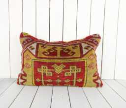 Vintage Turkish Kilim Pillow Cover Handmade Anatolian Cushion - 16x24 - thumbnail 1