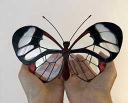 stained Glass Butterfly Suncatcher Black & Clear Insect Window Hanging - thumbnail 1