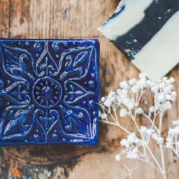 Blue Ceramic Soap Dish With Drain Handmade Pottery Key Tray - thumbnail 2