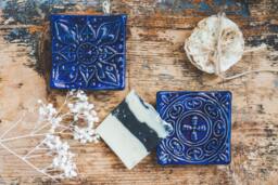 Blue Ceramic Soap Dish With Drain Handmade Pottery Key Tray