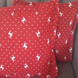 Christmas Pillows - in Four Different Sizes Red Background/Beige Moose & Dots - thumbnail 2
