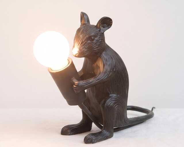 Table Lamp - Artistic Black Mouse Holding Exposed Bulb - Unique Animal Sculptural Accent Lighting For Modern Home Decor - image 1