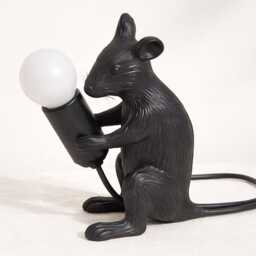 Table Lamp - Artistic Black Mouse Holding Exposed Bulb - Unique Animal Sculptural Accent Lighting For Modern Home Decor - thumbnail 2