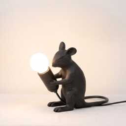 Table Lamp - Artistic Black Mouse Holding Exposed Bulb - Unique Animal Sculptural Accent Lighting For Modern Home Decor - thumbnail 3