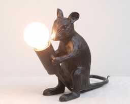 Table Lamp - Artistic Black Mouse Holding Exposed Bulb - Unique Animal Sculptural Accent Lighting For Modern Home Decor - thumbnail 1