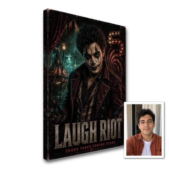 Personalised Dark Carnival Trickster Canvas From Photo, Custom Text Villain Wall Art Gift For Gothic Rooms, Decor Birthday UK - image 1