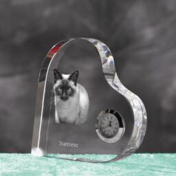 Siamese Cat - Crystal Clock in The Shape Of A Heart With Image Pure-Bred Cat - thumbnail 2