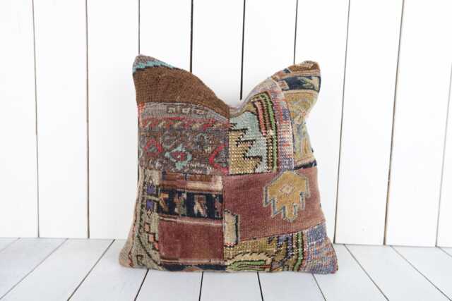 Vintage Turkish Kilim Pillow Bohemian Cushion Cover - 16x16 - image 1
