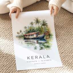 Kerela India Travel Poster, Prints, Houseboat, Alleppey, Southern India, Gift, Wall Decor, Art Lover - thumbnail 2