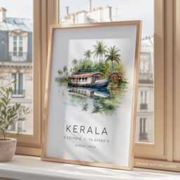 Kerela India Travel Poster, Prints, Houseboat, Alleppey, Southern India, Gift, Wall Decor, Art Lover - thumbnail 3