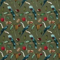 Olive Green Velvet Tropical Cockatoo Cushion Covers Botanical Jungle Birds With Contrast Mustard Or Teal Piping By Ashley Wilde - thumbnail 4