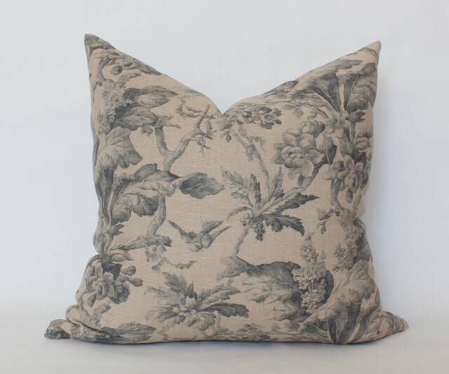 Designer Floral Pillow, Throw Pillows, Beige & Gray Pillow Cover, Light Brown Tan Nature Print -- Creek - image 1