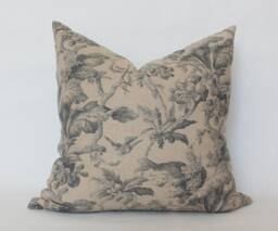 Designer Floral Pillow, Throw Pillows, Beige & Gray Pillow Cover, Light Brown Tan Nature Print -- Creek - thumbnail 1
