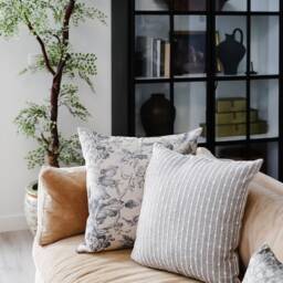 Designer Floral Pillow, Throw Pillows, Beige & Gray Pillow Cover, Light Brown Tan Nature Print -- Creek - thumbnail 2