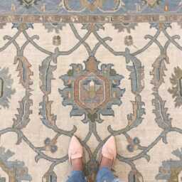 Hand Knotted Wool Rug, Traditional Oushak, Warm Cream/Dusty Blue, Home Decor - thumbnail 2