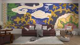 Mansion Ii Dusk. Chic French Designer Boutique Wall Mural Art. Dreamy Seascape Panorama, Floating Heaven, Floral Landscape, Vivid Sea & Sky - thumbnail 1