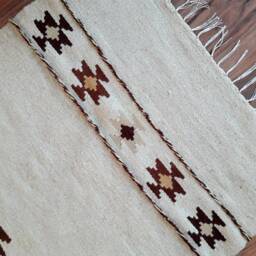 Natural White Handwoven Wool Rug ~ Southwestern Navajo Style Farmhouse Diamonds Kilim Cabin Decor - thumbnail 4