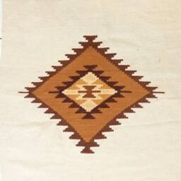 Natural White Handwoven Wool Rug ~ Southwestern Navajo Style Farmhouse Diamonds Kilim Cabin Decor - thumbnail 2