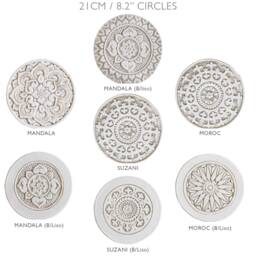 Moroccan Circle Wall Hanging Made From Ceramic, Tiles For Outdoor Art, Garden Moroc #2 Plain Border 21cm Beige&white - thumbnail 3