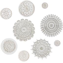 Moroccan Circle Wall Hanging Made From Ceramic, Tiles For Outdoor Art, Garden Moroc #2 Plain Border 21cm Beige&white - thumbnail 2