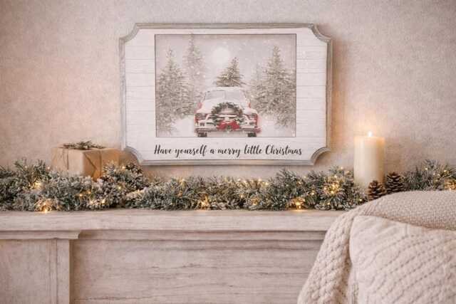 Farmhouse Christmas Sign Vintage Red Truck Winter Wall Art - image 1