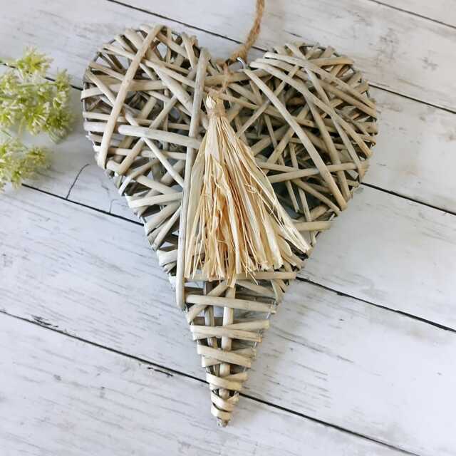 Natural Willow Tapered Heart Hanging Decoration With Tassel - The Home & Hearts Shop Rustic Shabby Wall Decor Wedding Christmas - image 1