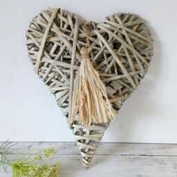 Natural Willow Tapered Heart Hanging Decoration With Tassel - The Home & Hearts Shop Rustic Shabby Wall Decor Wedding Christmas - thumbnail 3
