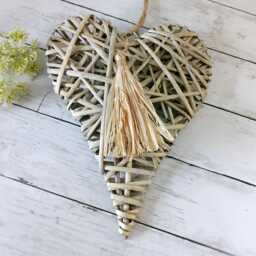 Natural Willow Tapered Heart Hanging Decoration With Tassel - The Home & Hearts Shop Rustic Shabby Wall Decor Wedding Christmas - thumbnail 1