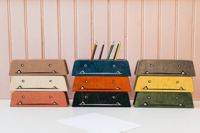 Monster Pencil Holder For Kids - Baltic Birch Crayon Organizer - image 1