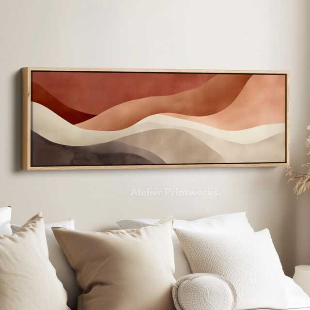 Horizontal Earth Tones Wall Art Long Wide Canvas Print in Terracotta Beige & Taupe Minimalist Design For Bedroom Living Room Or Hallway - image 1