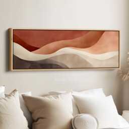 Horizontal Earth Tones Wall Art Long Wide Canvas Print in Terracotta Beige & Taupe Minimalist Design For Bedroom Living Room Or Hallway