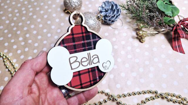 Personalized Tartan Dog Bone Christmas Bauble Pet Tree Decor - image 1
