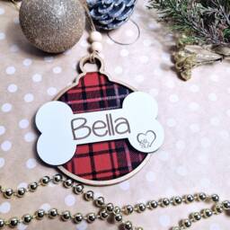 Personalized Tartan Dog Bone Christmas Bauble Pet Tree Decor - thumbnail 2