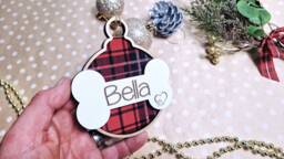 Personalized Tartan Dog Bone Christmas Bauble Pet Tree Decor - thumbnail 1