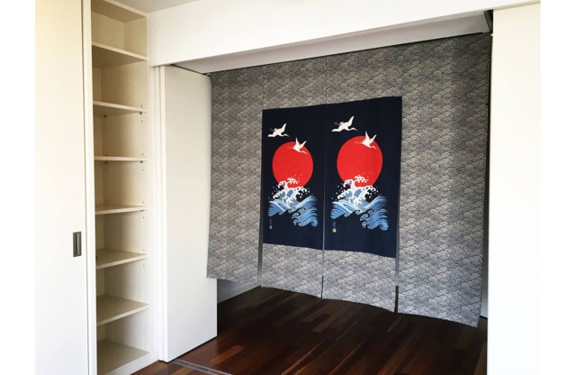 Noren Curtain Japanese, Order Made Indigo Blue Noren, Wave Fabric, Crane Wall Fabric Panel, 4 Panel Tissu - image 1