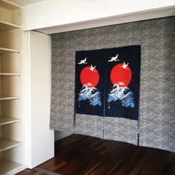 Noren Curtain Japanese, Order Made Indigo Blue Noren, Wave Fabric, Crane Wall Fabric Panel, 4 Panel Tissu - thumbnail 2