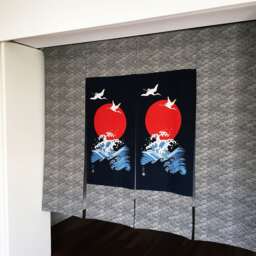 Noren Curtain Japanese, Order Made Indigo Blue Noren, Wave Fabric, Crane Wall Fabric Panel, 4 Panel Tissu - thumbnail 3