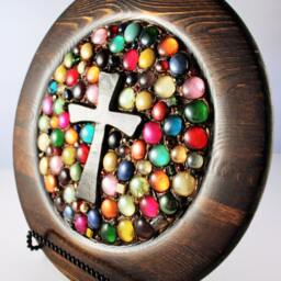 Decorative Plate With Multi Color Gems & Gunmetal Gray Cross, 8.5 - thumbnail 2