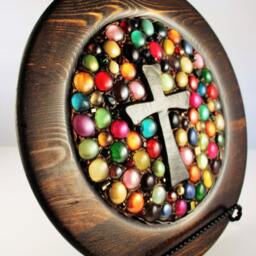 Decorative Plate With Multi Color Gems & Gunmetal Gray Cross, 8.5 - thumbnail 3