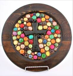 Decorative Plate With Multi Color Gems & Gunmetal Gray Cross, 8.5 - thumbnail 1