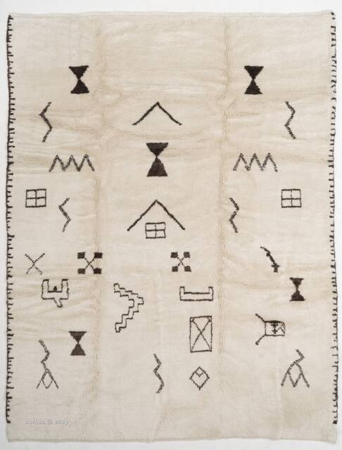 Hand Knotted Beni Ourain Rug Beige Moroccan Wool, Abstract Art Deco - image 1