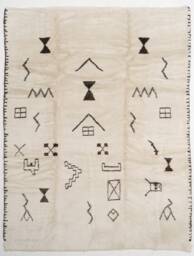 Hand Knotted Beni Ourain Rug Beige Moroccan Wool, Abstract Art Deco - thumbnail 1