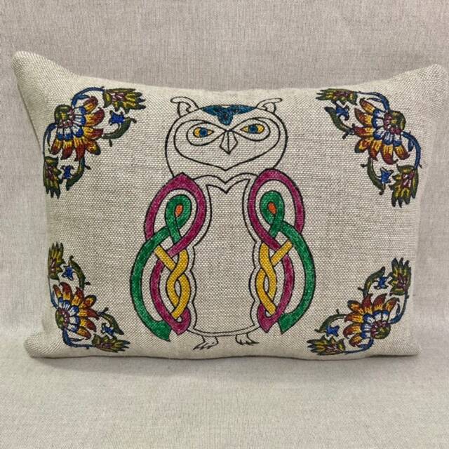 Owl Linen Cushions , Modern Design Pillow , Block Printed Case Sofa Cushion, Cushion Cover, Case Dresses, Throw - image 1